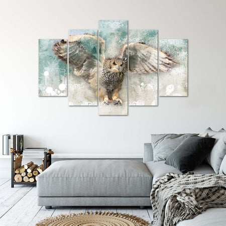 Quadro-su-tela-5-pannelli-Gufo-Uccelli-Natura-Animali