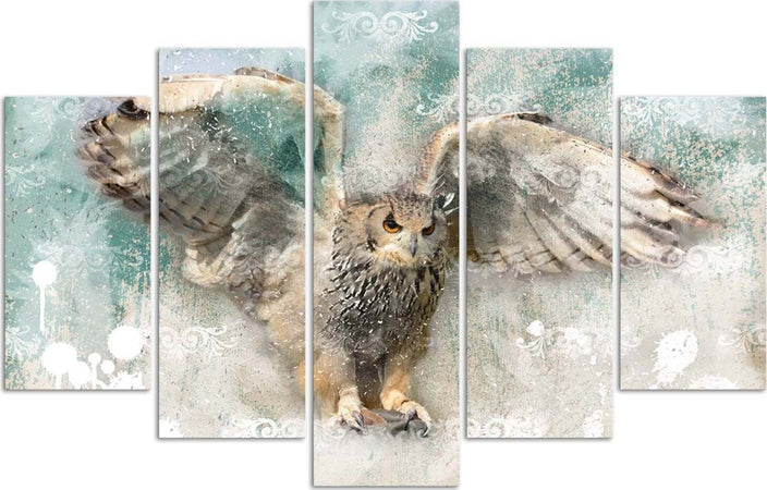 Quadro-su-tela-5-pannelli-Gufo-Uccelli-Natura-Animali