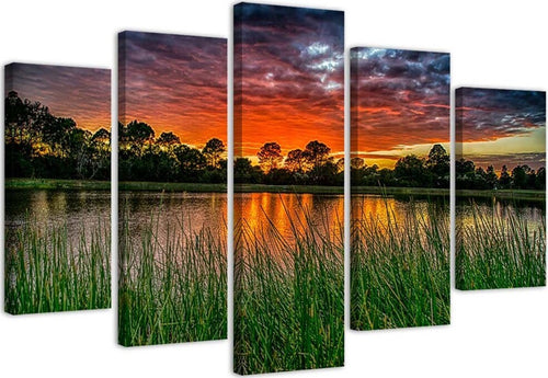 Quadro-su-tela-5-pannelli-Lago-del-tramonto
