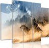 Quadro-su-tela-5-pannelli-Lupi-foresta-nebbiosa-natura