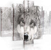 Quadro-su-tela-5-pannelli-Lupo-foresta-animale-grigio