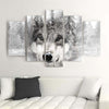 Quadro-su-tela-5-pannelli-Lupo-foresta-animale-grigio