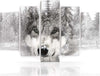 Quadro-su-tela-5-pannelli-Lupo-foresta-animale-grigio