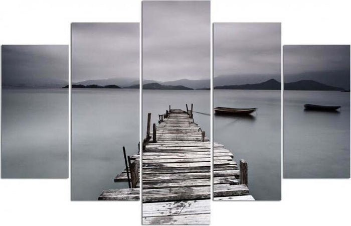 Quadro-su-tela-5-pannelli-Molo-Lago-Immagine-di-paesaggio