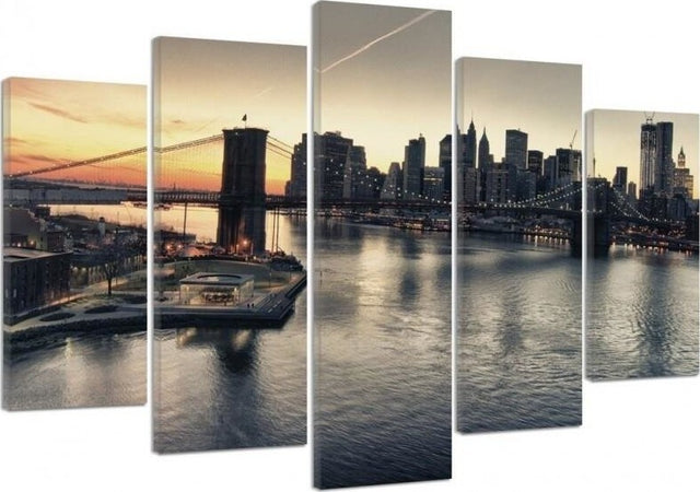 Quadro-su-tela-5-pannelli-New-York-City-Ponte-di-Brooklyn