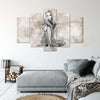 Quadro-su-tela-5-pannelli-Nudo-femminile-Beige