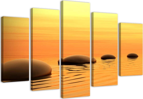 Quadro-su-tela-5-pannelli-Pietre-Zen-Spa-acqua-gialla