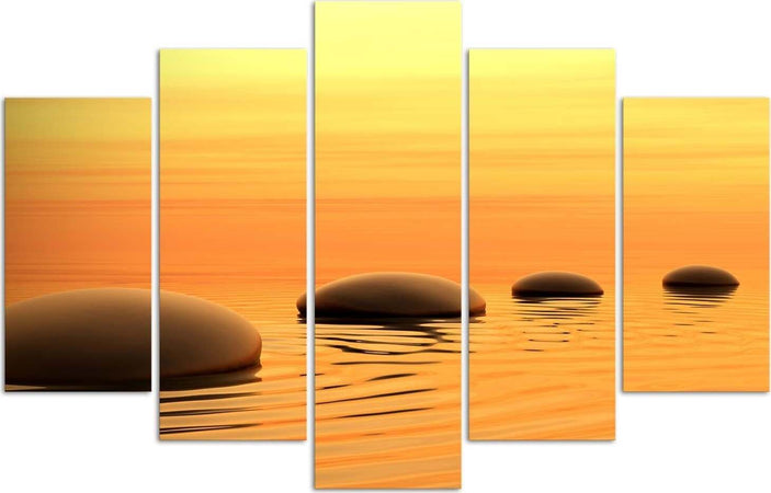 Quadro-su-tela-5-pannelli-Pietre-Zen-Spa-acqua-gialla