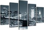 Quadro-su-tela-5-pannelli-Ponte-di-New-York-in-bianco-e-nero