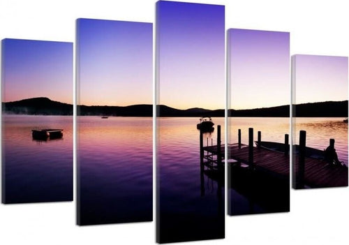 Quadro-su-tela-5-pannelli-Ponte-Tramonto-Viola
