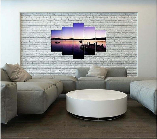 Quadro-su-tela-5-pannelli-Ponte-Tramonto-Viola