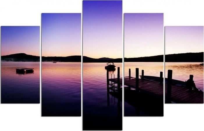 Quadro-su-tela-5-pannelli-Ponte-Tramonto-Viola