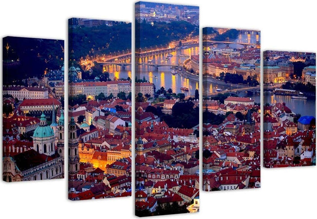 Quadro-su-tela-5-pannelli-Ponti-della-città-di-Praga