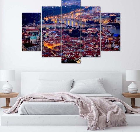 Quadro-su-tela-5-pannelli-Ponti-della-città-di-Praga