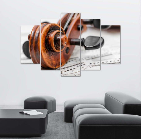 Quadro-su-tela-5-pannelli-Spartiti-per-violino