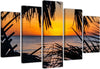 Quadro-su-tela-5-pannelli-Spiaggia-Mare-Sabbia-Tramonto