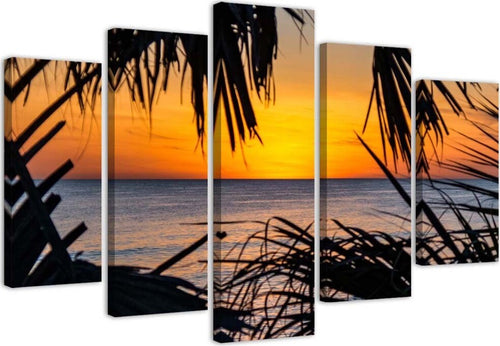 Quadro-su-tela-5-pannelli-Spiaggia-Mare-Sabbia-Tramonto
