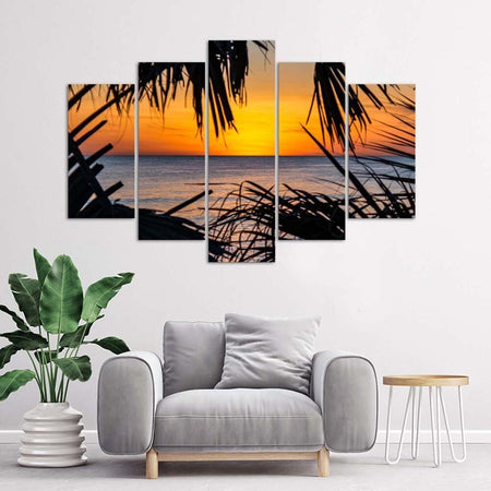 Quadro-su-tela-5-pannelli-Spiaggia-Mare-Sabbia-Tramonto