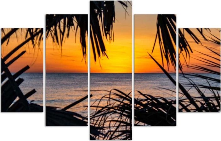 Quadro-su-tela-5-pannelli-Spiaggia-Mare-Sabbia-Tramonto
