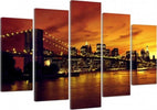 Quadro-su-tela-5-pannelli-Tramonto-a-New-York-Manhattan