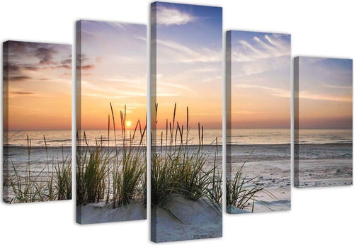 Quadro-su-tela-5-pannelli-Tramonto-sulla-spiaggia