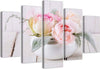 Quadro-su-tela-5-pannelli-Vaso-di-rose-Fiori-di-natura