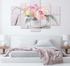Quadro-su-tela-5-pannelli-Vaso-di-rose-Fiori-di-natura