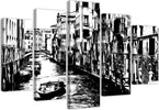 Quadro-su-tela-5-pannelli-Venezia-Italia-Bianco-e-Nero