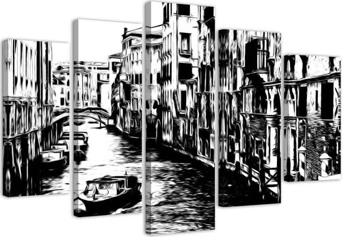 Quadro-su-tela-5-pannelli-Venezia-Italia-Bianco-e-Nero