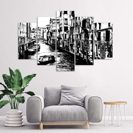 Quadro-su-tela-5-pannelli-Venezia-Italia-Bianco-e-Nero