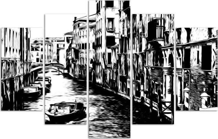 Quadro-su-tela-5-pannelli-Venezia-Italia-Bianco-e-Nero