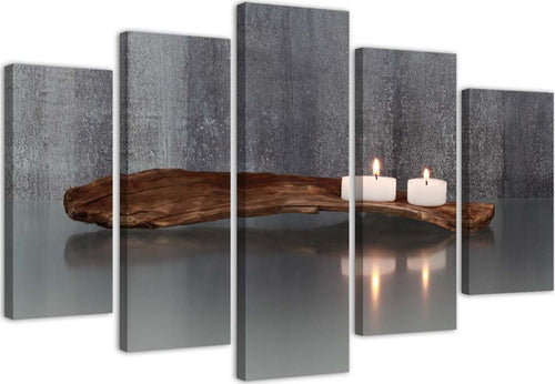 Quadro-su-tela-5-pannelli-Zen-Spa-Candle-Wood
