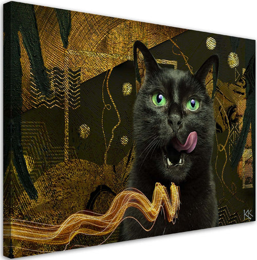 Quadro-su-tela,-Abstrazione-d'oro-del-gatto-nero
