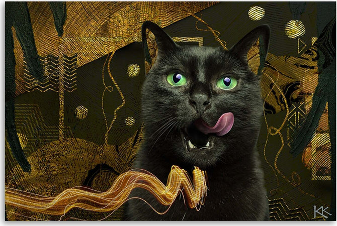 Quadro-su-tela,-Abstrazione-d'oro-del-gatto-nero