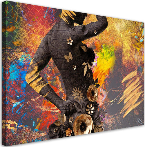 Quadro-su-tela,-African-Woman-Flowers-Abstraction