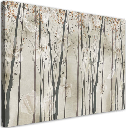 Quadro-su-tela,-Alberi-fiori-e-farfalle