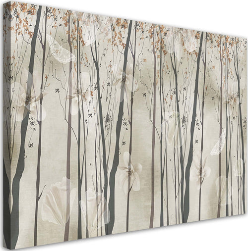 Quadro-su-tela,-Alberi-fiori-e-farfalle
