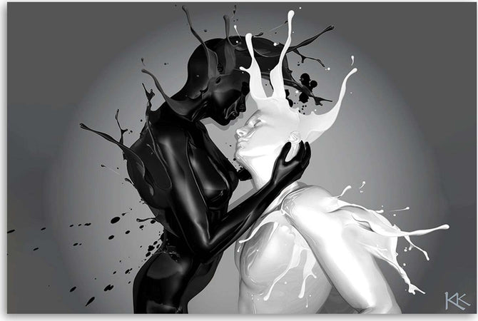 Quadro-su-tela,-Amore-per-la-coppia-di-astrazione-di-caffè-e-latte
