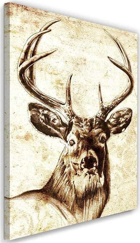 Quadro-su-tela,-Animali-Cervo-Vintage-Beige