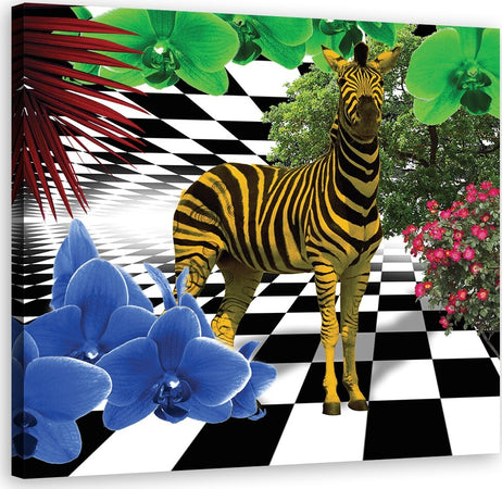 Quadro-su-tela,-Animali-colorati-di-natura-zebra