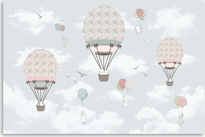 Quadro-su-tela,-Animali-da-volo-a-palloncini-colorati