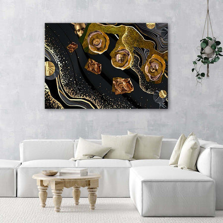 Quadro-su-tela,-Asstrazione-di-volti-dorati