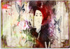 Quadro-su-tela,-Astratto-donna-cappello-uccelli