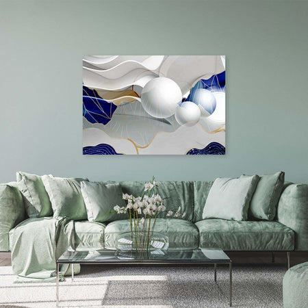 Quadro-su-tela,-Astrazione-blu-con-palline-3D