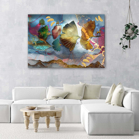 Quadro-su-tela,-Astrazione-di-foglie-colorate