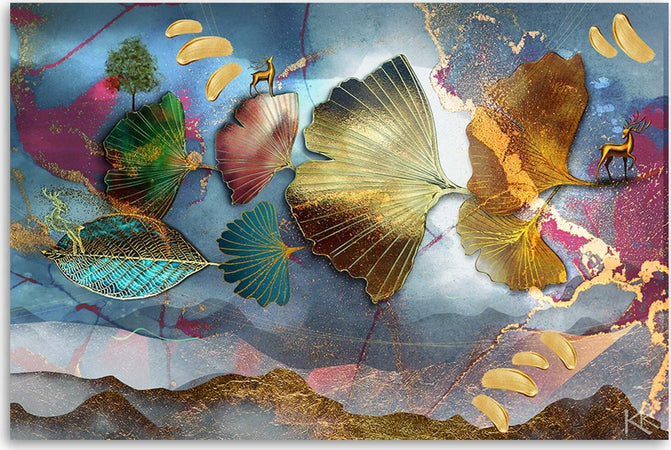 Quadro-su-tela,-Astrazione-di-foglie-colorate