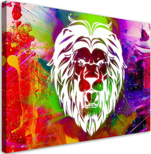Quadro-su-tela,-Astrazione-di-leone-colorato