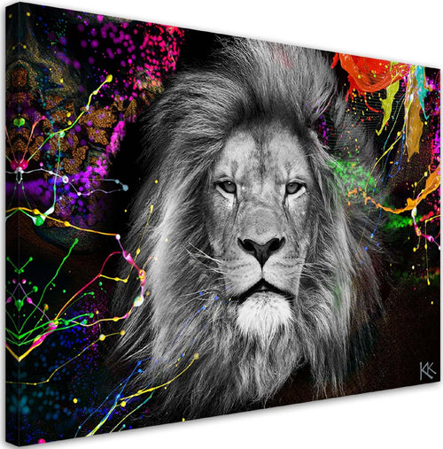 Quadro-su-tela,-Astrazione-di-leone-colorato