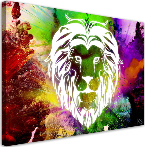 Quadro-su-tela,-Astrazione-di-leone-colorato