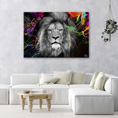 Quadro-su-tela,-Astrazione-di-leone-colorato